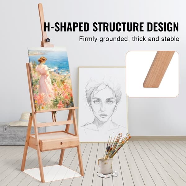 Studio H-Frame Staffli för Canvaskonst, Justerbar Bokträ Konstnärsställning, Stabil och Perfekt för Måleri och Skapande
