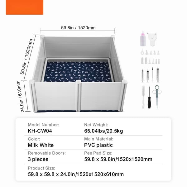 Koiran pentulaatikko 59,8x59,8x24 cm, PVC-kiskot, pee pad pennuille, kestävä ja helppo puhdistaa