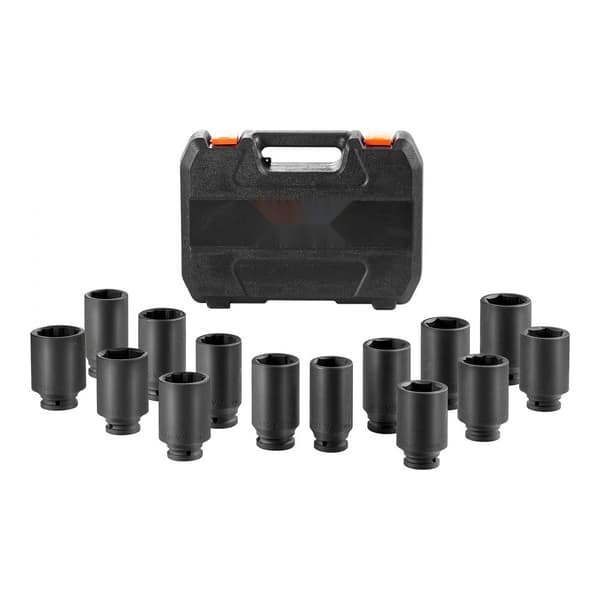 Aksel-møtrik socket sæt 1/2 drive, dyb 6+12-punkts, 14 dele metrisk socket, høj kvalitet, værktøjssæt til ethvert projekt.