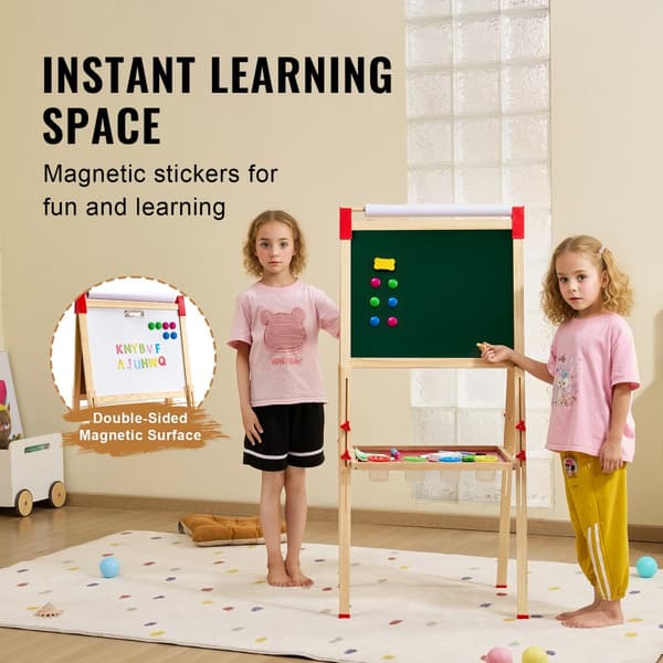 Børnekunst staffeli 3-i-1, dobbeltsidet magnetisk whiteboard, træ, kreativitet, læring, justerbar højde, hjem og skole.