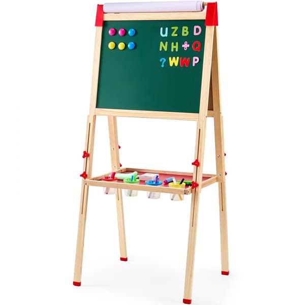 Børnekunst staffeli 3-i-1, dobbeltsidet magnetisk whiteboard, træ, kreativitet, læring, justerbar højde, hjem og skole.