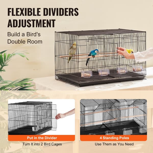 Fugleflyvebur med Divider, 18 i Small Metal Parakit Bur, Sort, Robust Design, Ideel til Pet Butikker.