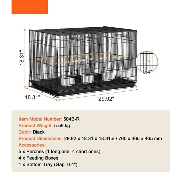 Fugleflyvebur med Divider, 18 i Small Metal Parakit Bur, Sort, Robust Design, Ideel til Pet Butikker.