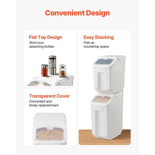 Ingrediensförvaringsbehållare 15Lx2 + 20Lx2, lufttät köksmjölkorg, hållbar design, matsäkerhet, effektiv organization