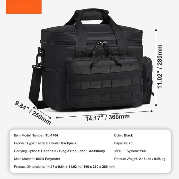 Kylmälaukku 20L, eristetty lounaskassi, Molle-suunnittelu, irrotettavat säilytyspussit, paras kylmälaukkuvalinta