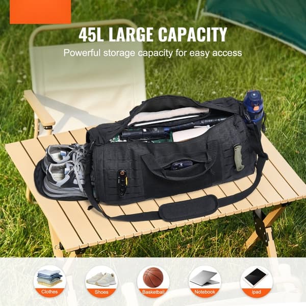 Taktisk Duffle Bag 45L, Hållbar Gymväska med Molle-mönster, Skofack för Träning och Resa, Crossover Design, Mångsidig Användning