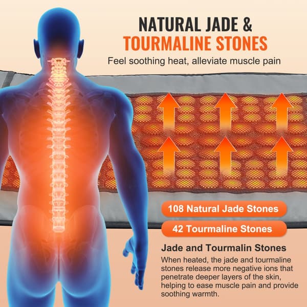 Far Infrarød Varmepude 108, Jade & Turmalin Sten, 42x Naturlig Varmeterapi, Ideel til Smertelindring & Afslapning.