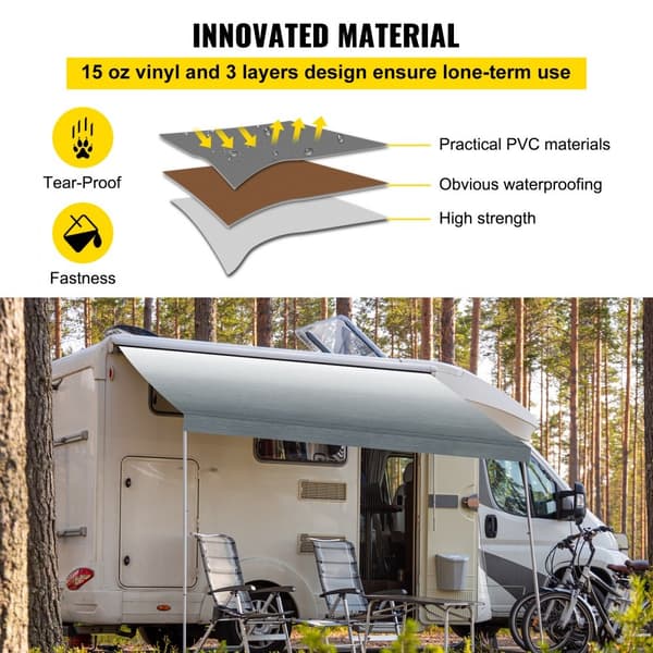 RV Markiisin Vaihtokangas, 15 Jalkaa Matkailuautolle, Harmaa Häivytys, Kestävä ja Säänkestävä Materiaali