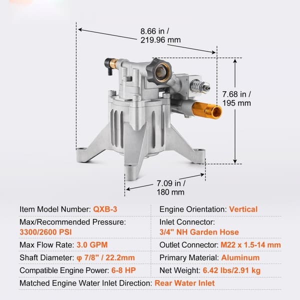 Högtryckstvätt 3300 PSI 3.0GPM med 5 munstycken, hållbar design, perfekt för hemmabruk och industriell rengöring