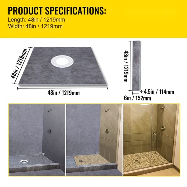 Duschförseglingsset, duschbricka 1219x1219mm, central avloppslösning, hållbar ABS-konstruktion, vattentät och långvarig