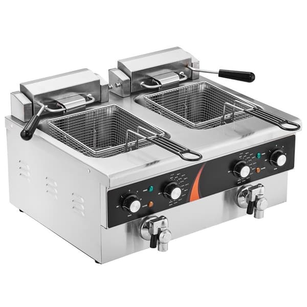 Sähköfriteeri RVS, 5,9Lx2, kahdella 3000W säiliöllä, ravintolaan sopiva, nopea lämmitys, käyttövalmis frittiruokien valmistukseen