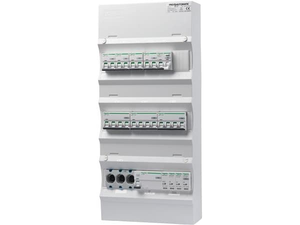 PRO-AUTOMATIC Ryhmäpaneeli valmiiksi asennettuna UG18 Valkoinen, D02, 1xHPFI 40A 30mA 4xC10 1P+N, 1xC10/30mA 1P+N, 2xC13 3P+N, 1xC16 3P+N, 1xTransien