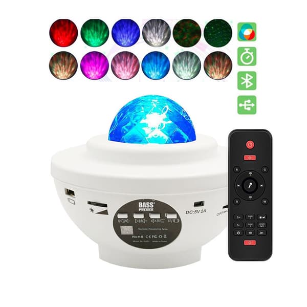 Star-projektori Bluetooth-kaiuttimella, LED Star -näyttö, valkoinen