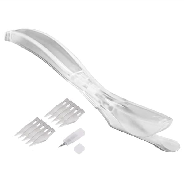 Kniv for plastfilm og gavepapir med ergonomisk grep og 10 utskiftbare blad
