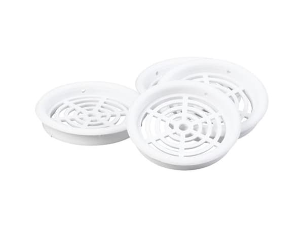 Duka skabsrist type 61.2 - PVC, Hvid, Ø60 mm, Pakket i pose á 4 stk.