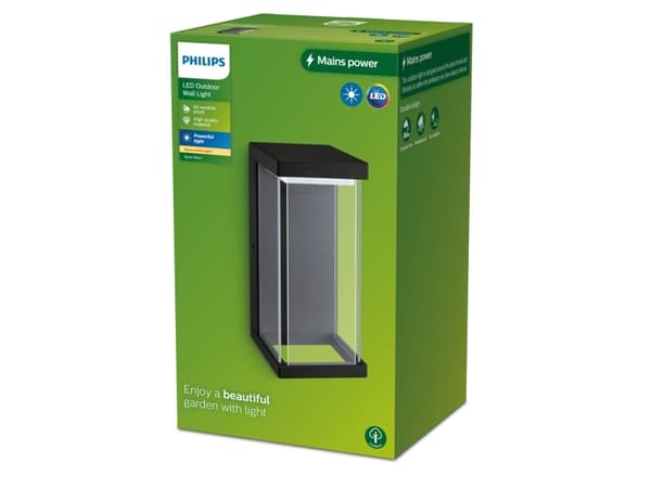 Philips Kyrie Wall Light 12W, Outdoor wall lighting, Black, Aluminium, IP44, Facade, Garden, Patio, I