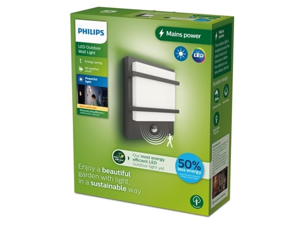 Philips 8720169263734, Väggbelysning för utomhusbruk, Antracit, Gjuten aluminium, IP44, Fasad, Trädgård, Terass, II