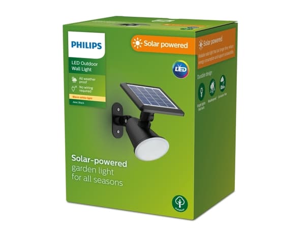 Philips Jivix Wall Light 1.4W, Outdoor wall lighting, Black, Plastic, IP44, Facade, Garden, Patio, III