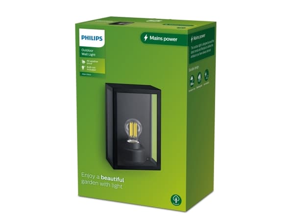 Philips 8720169266414, Väggbelysning för utomhusbruk, Svart, Gjuten aluminium, IP44, Fasad, Trädgård, Terass, I