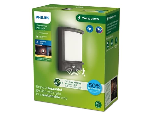 Philips 8720169263710, Väggbelysning för utomhusbruk, Antracit, Gjuten aluminium, IP44, Fasad, Trädgård, Terass, II