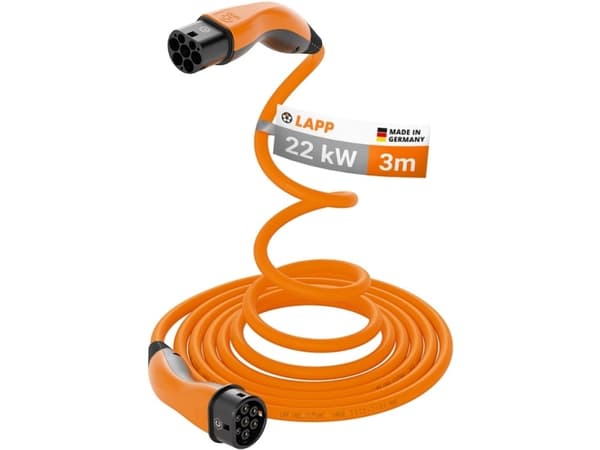 Type 2 selvoptrækkende opladningskabel, op til 22 kW, 3 m, orange