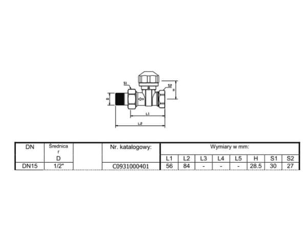 Basic Straight 1/2" messinkinen termostaattiventtiili - C093100701