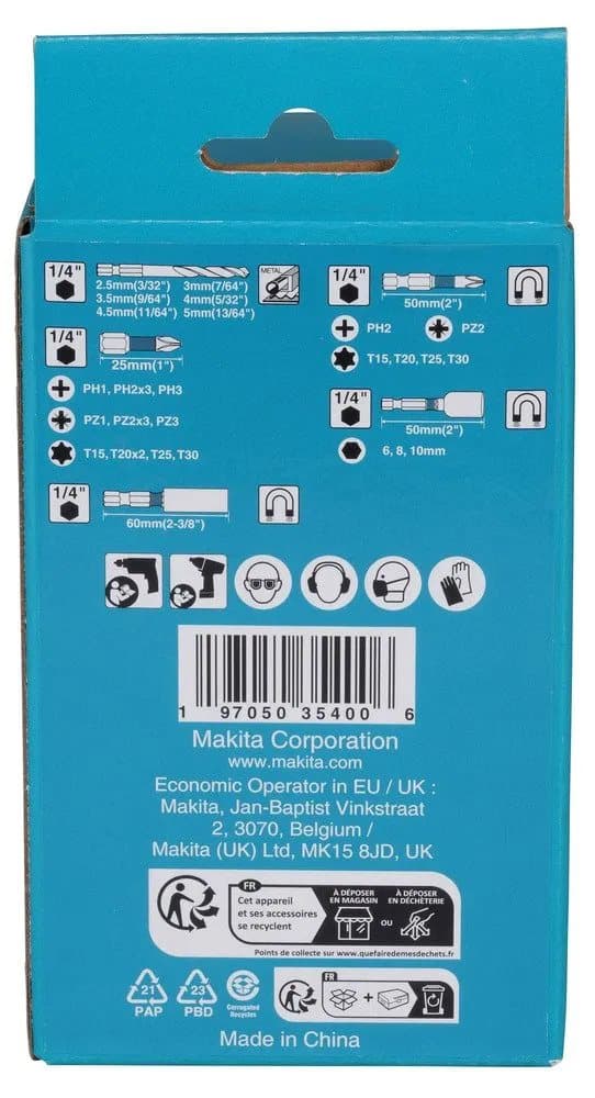 mAKITA E-22850 31-delars sats med vridbara bits och borrkronor