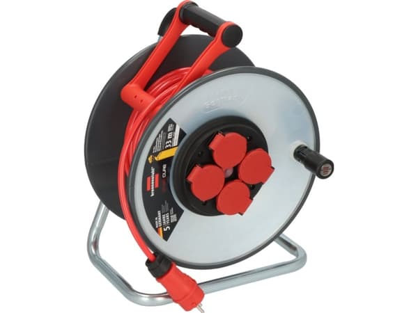 Brennenstuhl 9191330210, Svart, Röd, Vit, Stål, 4 AC-utgångar, 33 m, IP44, 305 mm