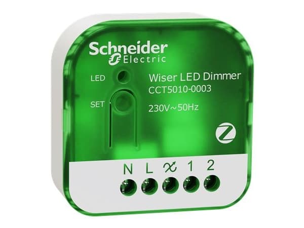 LAURITZ KNUDSEN Wiser trådløs lysdæmper puck med Multiwire teknologi - valgfri tilslutning af nul-leder. Dæmper LED lyskilder helt ned til 1VA Grønn, Hvit