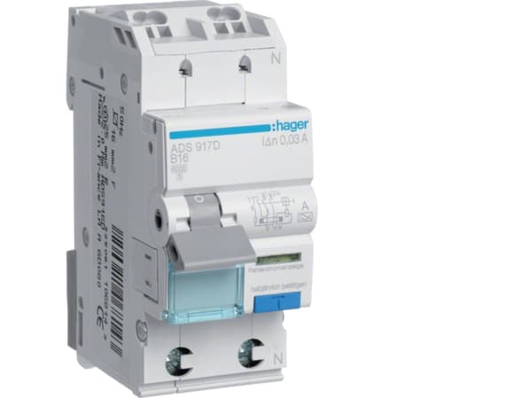 Hager ADS917D, 16 A, 50 Hz, 16 A, 127 V, Tyyppi B, Tyyppi A