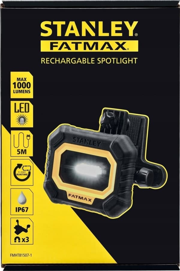 Stanley taskulamppu heijastin paristo 1000lm 9h, kaapeli 5m, IP67