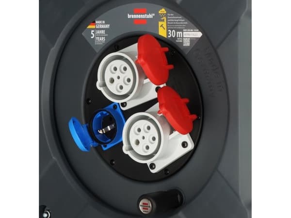 Brennenstuhl 9222300120, Svart, Blå, Röd, Plast, 3 AC-utgångar, CEE, Typ E/F, Rak, 30 m