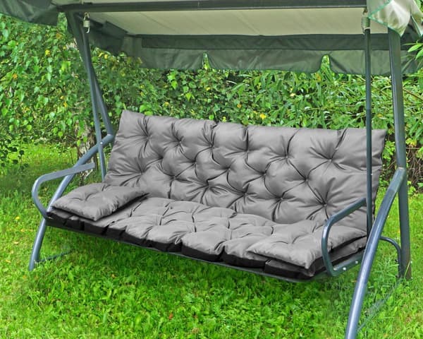 Trädgårdskudde 180x60x50 cm + 2 dynor för gungbänk vattentät grå
