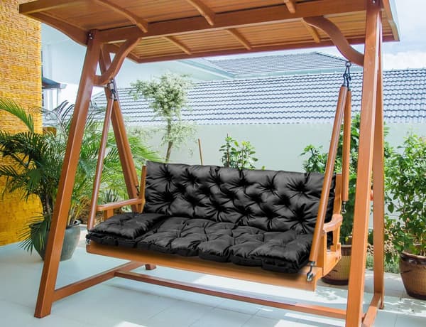 Puutarhatyyny 150x60x50 cm + 2 tyynyä keinupenkille vedenpitävä musta
