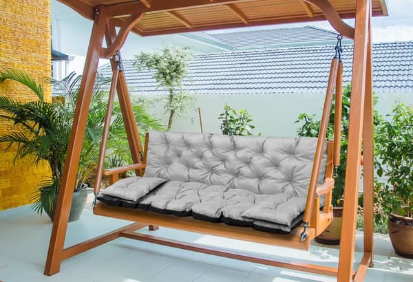 Puutarhatyyny 150x60x50 cm + 2 tyynyä keinupenkille vedenpitävä vaaleanharmaa