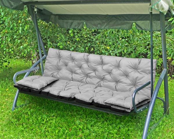 Havepude 180x60x50 cm + 2 hynder til gyngebænk vandtæt lysegrå