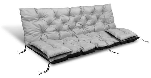 Havepude 180x60x50 cm + 2 hynder til gyngebænk vandtæt lysegrå