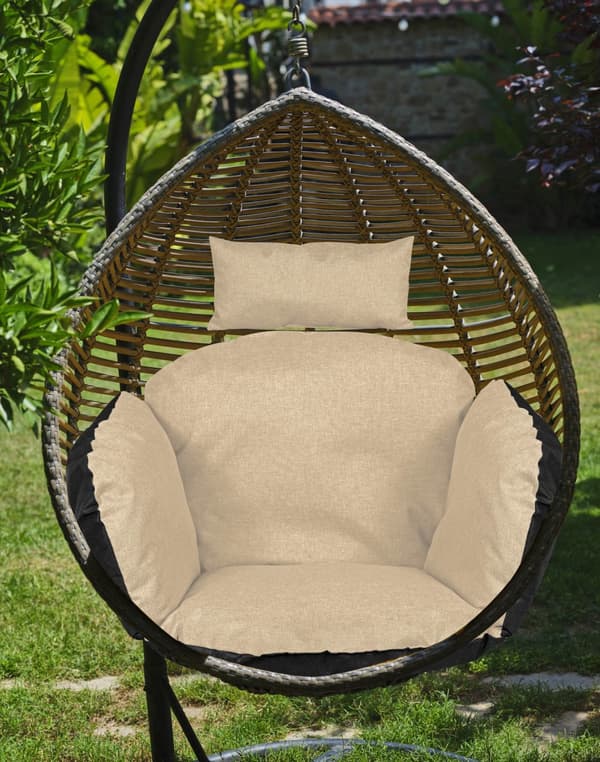 Havepude 112x113 cm til hængestol storkerede vandtæt beige