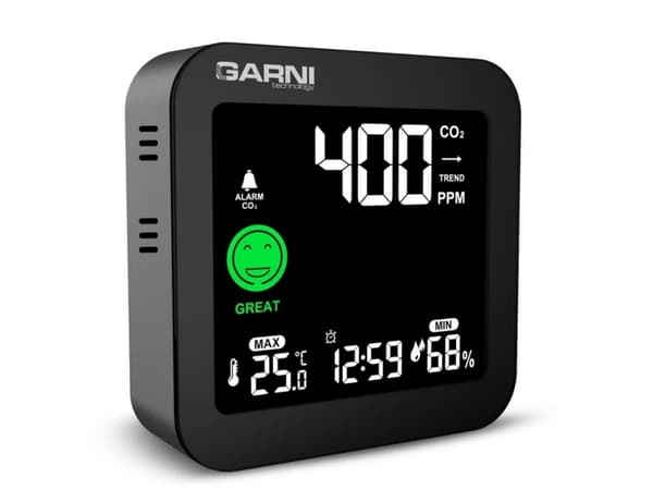 GARNI 201 OneCare, Musta, Hiilidioksidi (CO2), Kosteusmittari sisäkäyttöön, Lämpömittari sisäkäyttöön, Kosteusmittari, Lämpömittari, 1 - 99%, 1%, 400