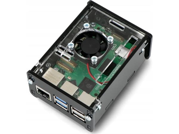 Argon Gravlaser Case för Raspberry Pi 5 med fläkt - svart