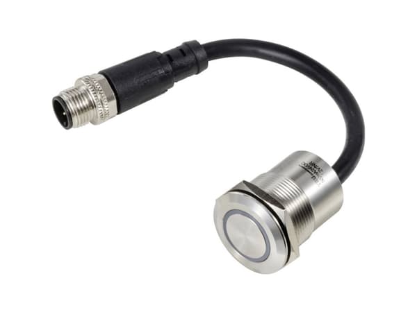 TRU COMPONENTS TC-12835304 TC-PS223P10YSSR12T M12 MALE CONNECTOR Piezotast 24 V 0.2 A 1 x Off/(On) Tastende Rød (Ø) 28.5 mm 1 stk