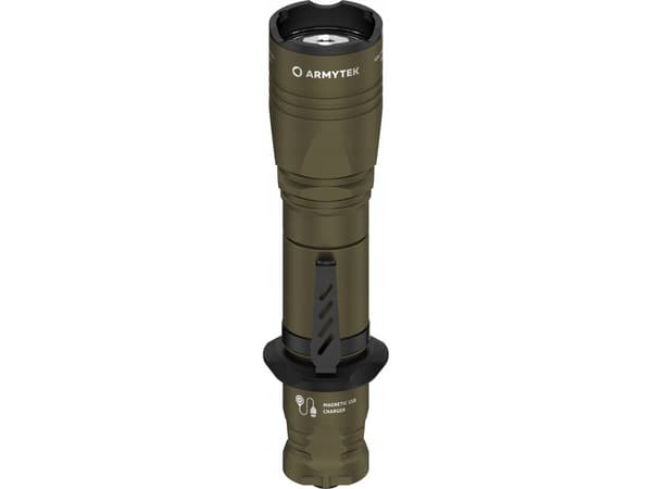 Lämmin Armytek Doberman Pro Magnet USB Olive 2-in-1 taktinen taskulamppu, jossa on magneettilataus ArmyTek Dobermann Pro Magnet USB Olive Lämmin F075