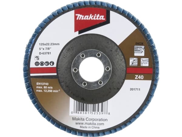 Makita - Lamellslipskiva - för metall, rostfritt stål, icke-järnhaltig metall - 125 mm - grus: Z40