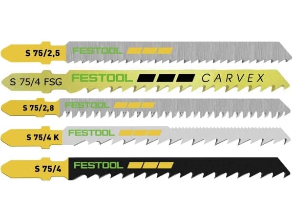 Festool 204275, Figursågblad, Spånskiva, Plywood, Trä, Snabbstål (HSS), Svart, Grå, Gul, 3 cm, 7,5 cm