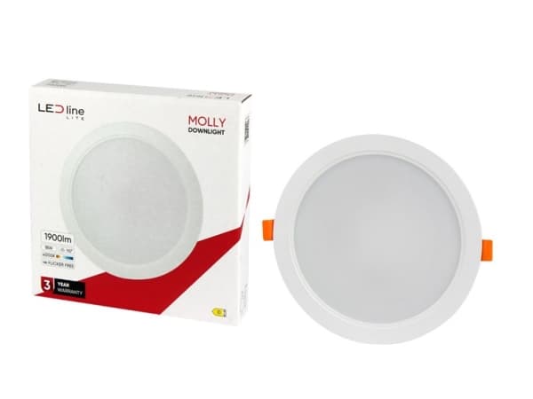 Innfelt LED-armatur, 230Vac, 18W, 1900lm, nøytralhvit 4000K, rund, MOLLY, LED line LITE