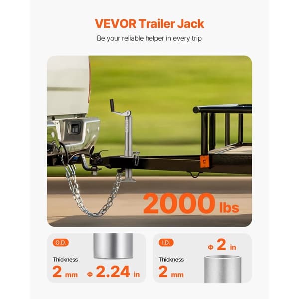 A-ramme trailer jack, 2000 lbs, bolt-on trækstænger, 14,2 tommer rejse, holdbar konstruktion, nem installation