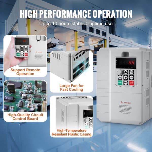 VFD 7,5KW, 34A, 10HP frekvensomformer, variabel hastighed, 3-faset motor, energieffektiv, kompakt design