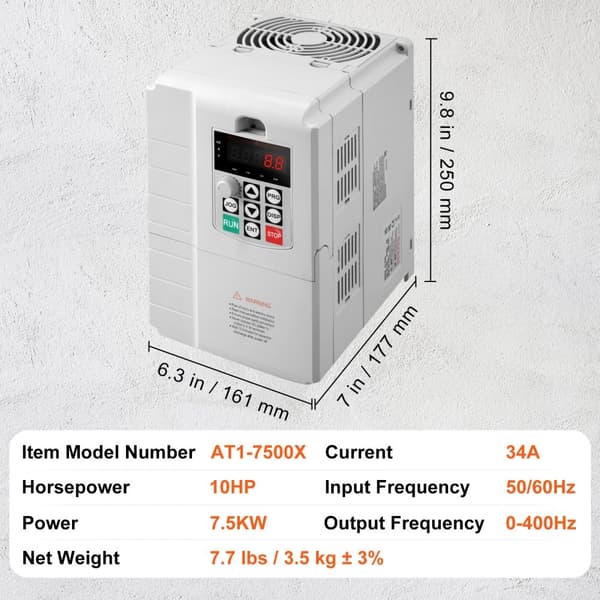 VFD 7,5KW, 34A, 10HP frekvensomformer, variabel hastighed, 3-faset motor, energieffektiv, kompakt design