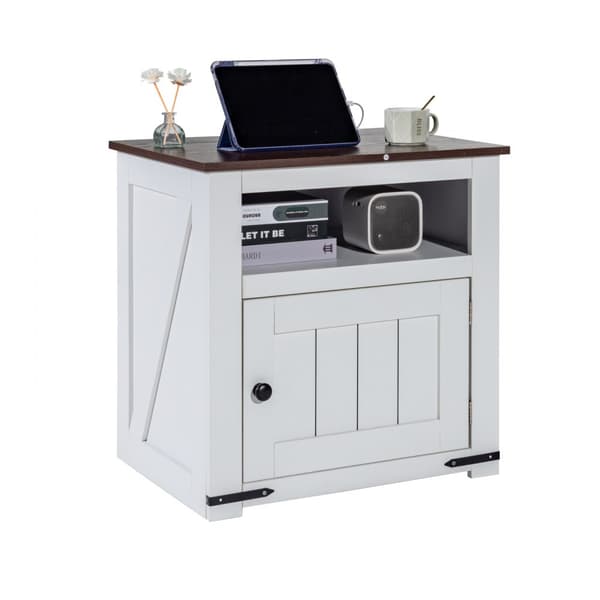Farmhouse End Bord, Firkantet Natbord, USB-porte, praktisk udtag, Hvid finish