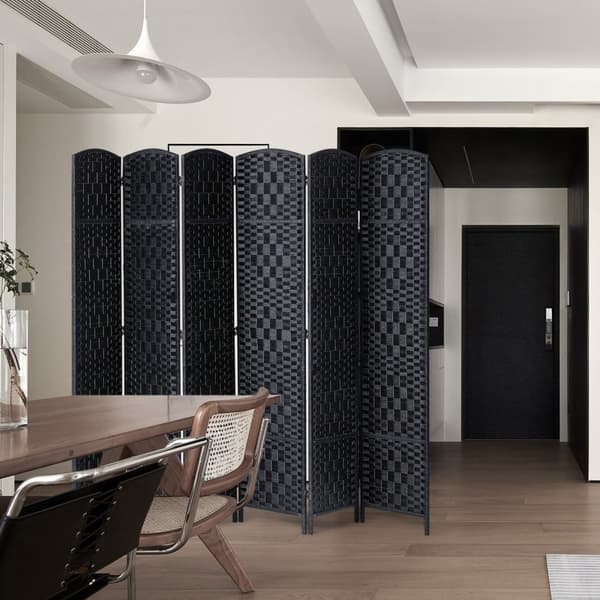 6-panel værelse skærm, håndvævet folde skærm, privatlivsafdækning, justerbare hængsler, stilfuld sort design